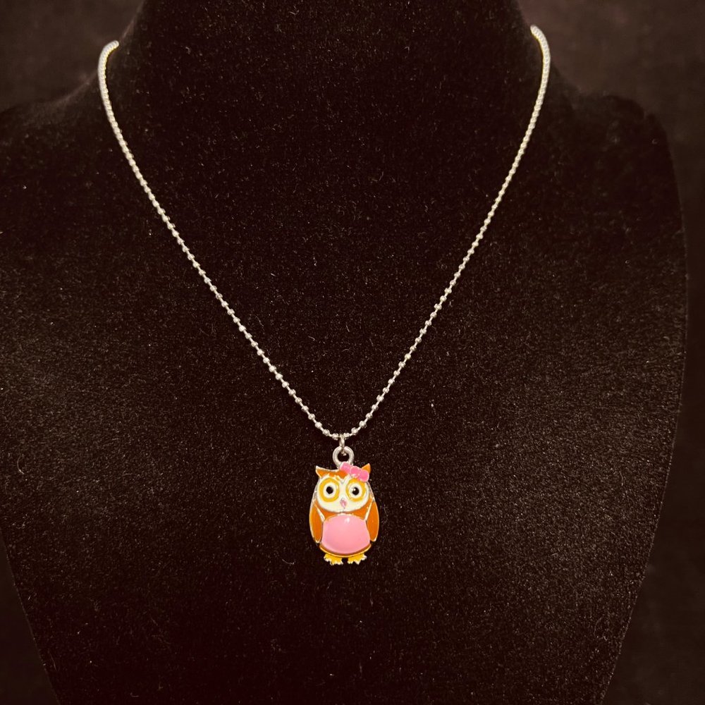 Cookie Lee Silver Tone Metal Bead Chain Necklace With Owl Pendant (3848)